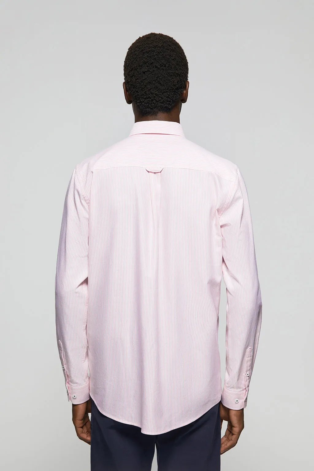 Camisa Oxford de rayas rosa con logo Rigby Go