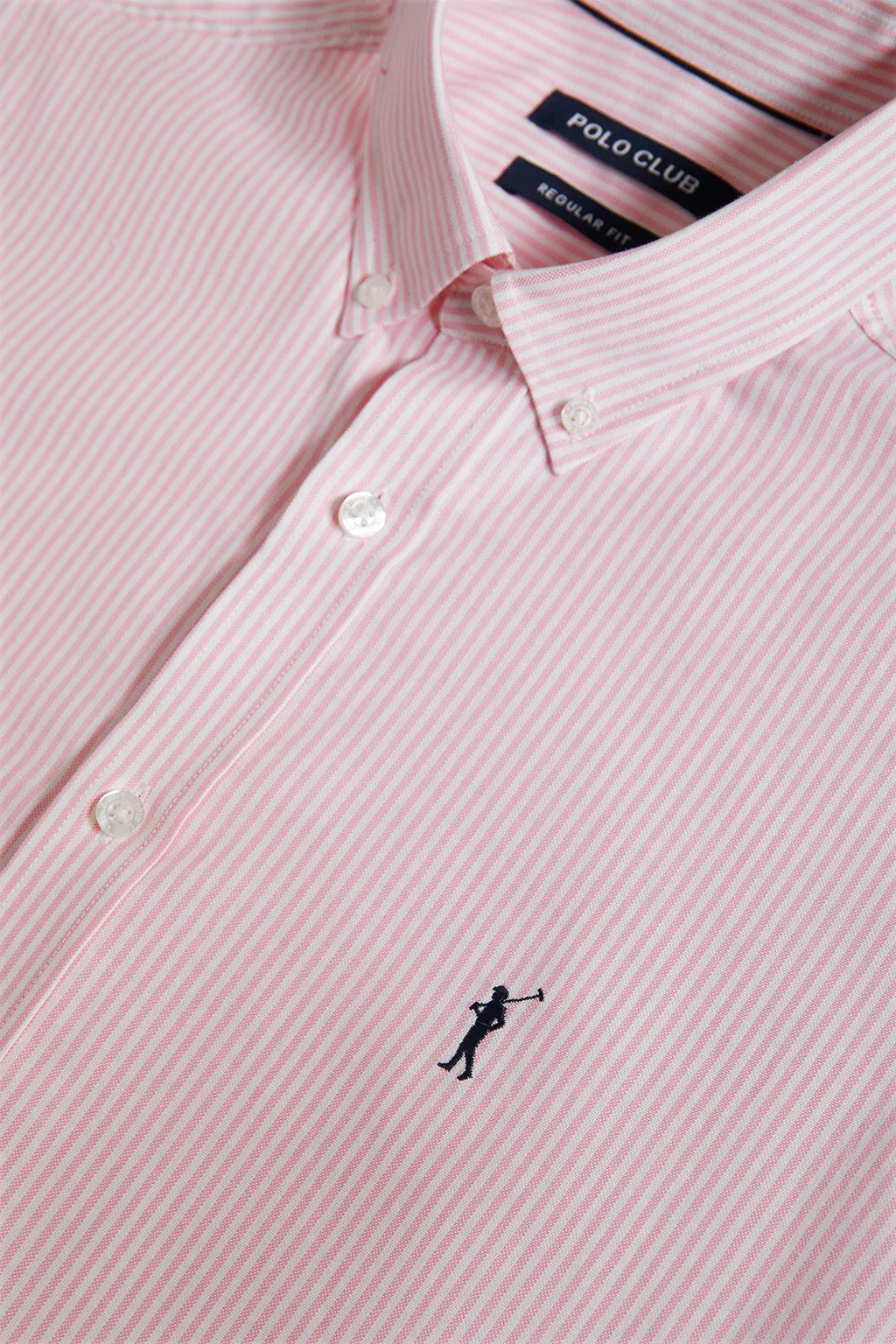 Camisa Oxford de rayas rosa con logo Rigby Go