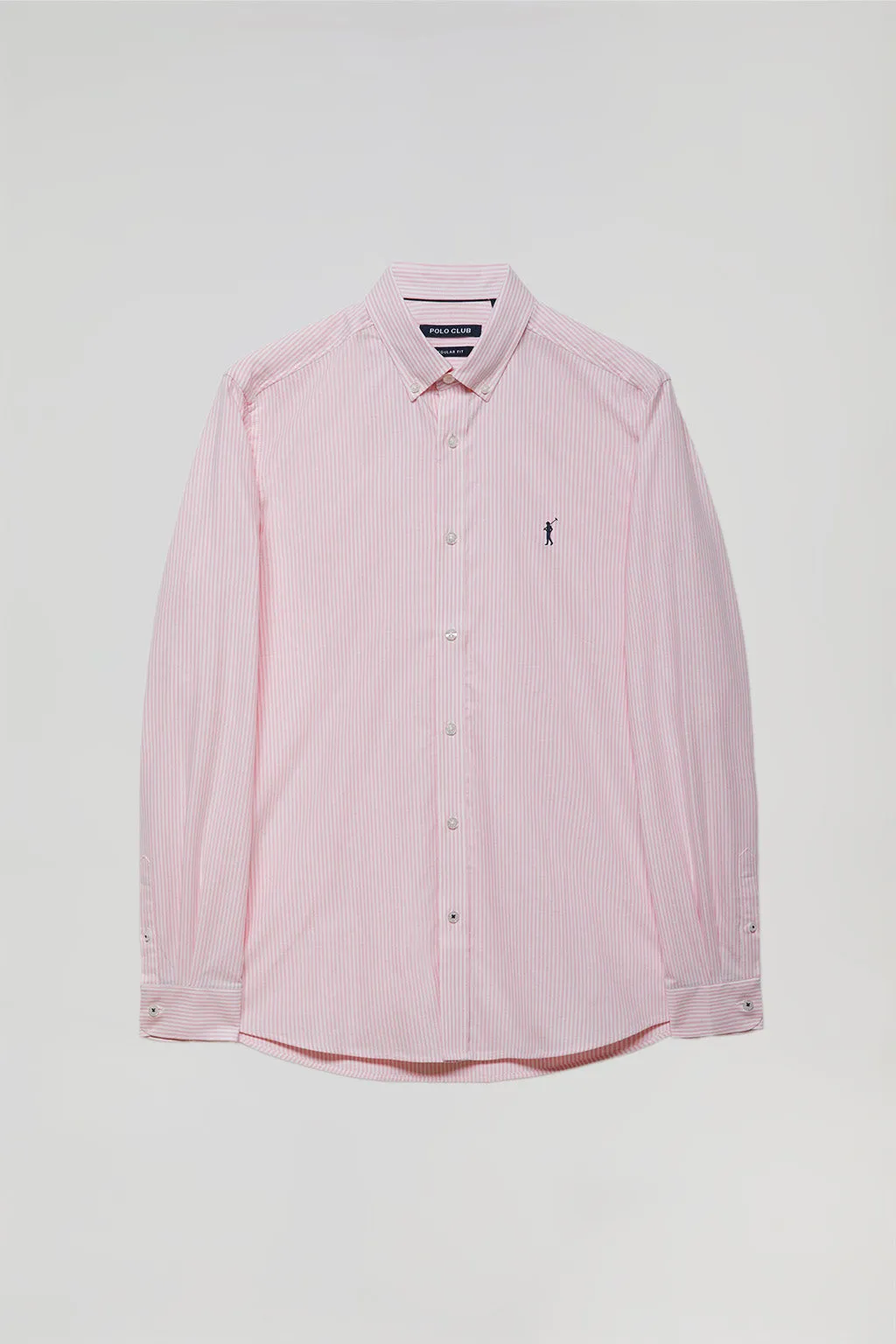 Camisa Oxford de rayas rosa con logo Rigby Go