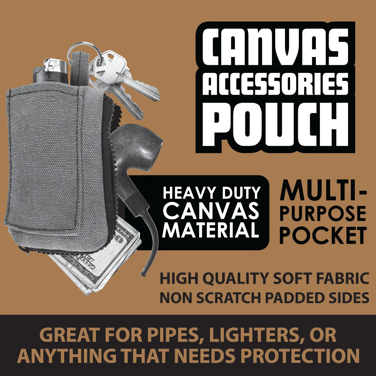 Canvas Accessories Smoker's Pouch with Zipper - 6 Pieces Per Retail Ready Display 22859