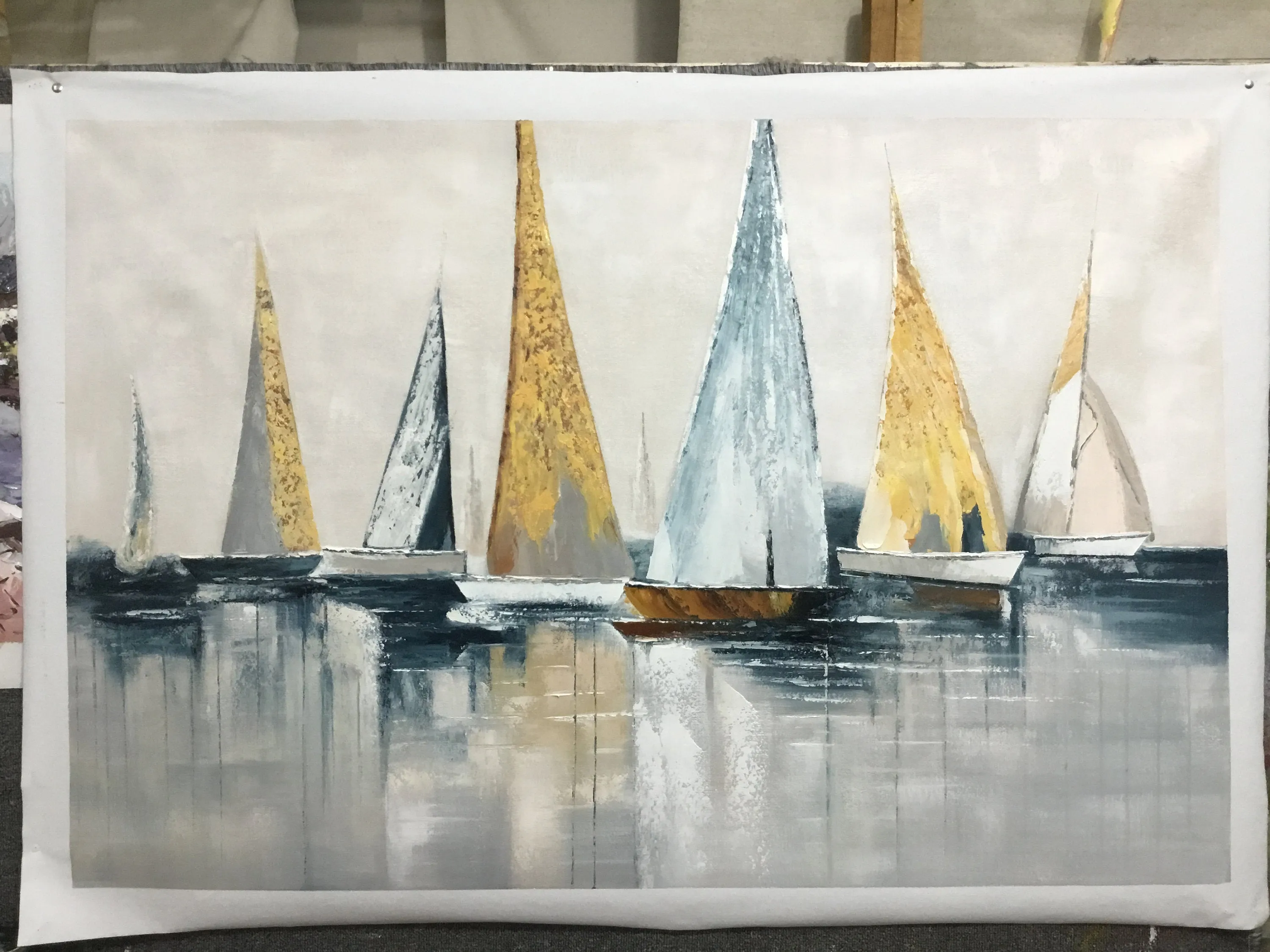 Canvas Wall Art Large Original Sailboats Gather in the Harbor Landscape Gp036