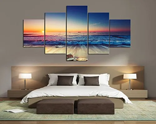 CAO GEN DECOR ART-AS40139 5 PANELS FRAMED WALL ART WAVES PAINTING ON CANVAS