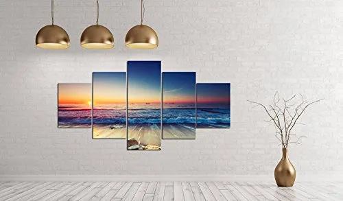 CAO GEN DECOR ART-AS40139 5 PANELS FRAMED WALL ART WAVES PAINTING ON CANVAS