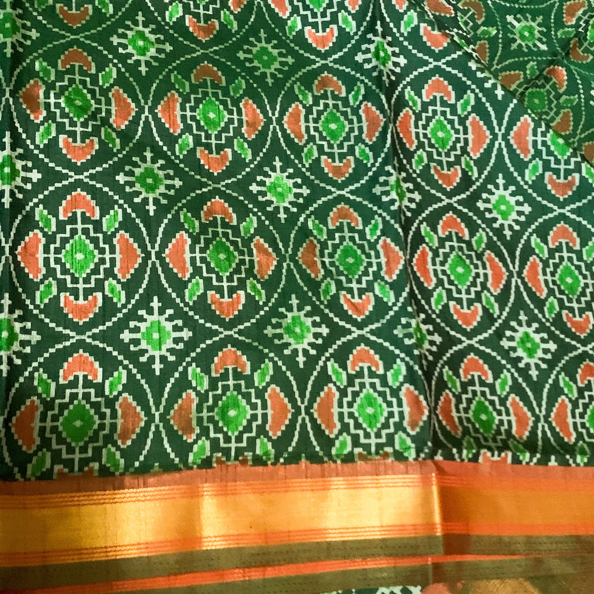 Captivating Green Pochampalli Ikkat silk Duppatta with mustard zari Border