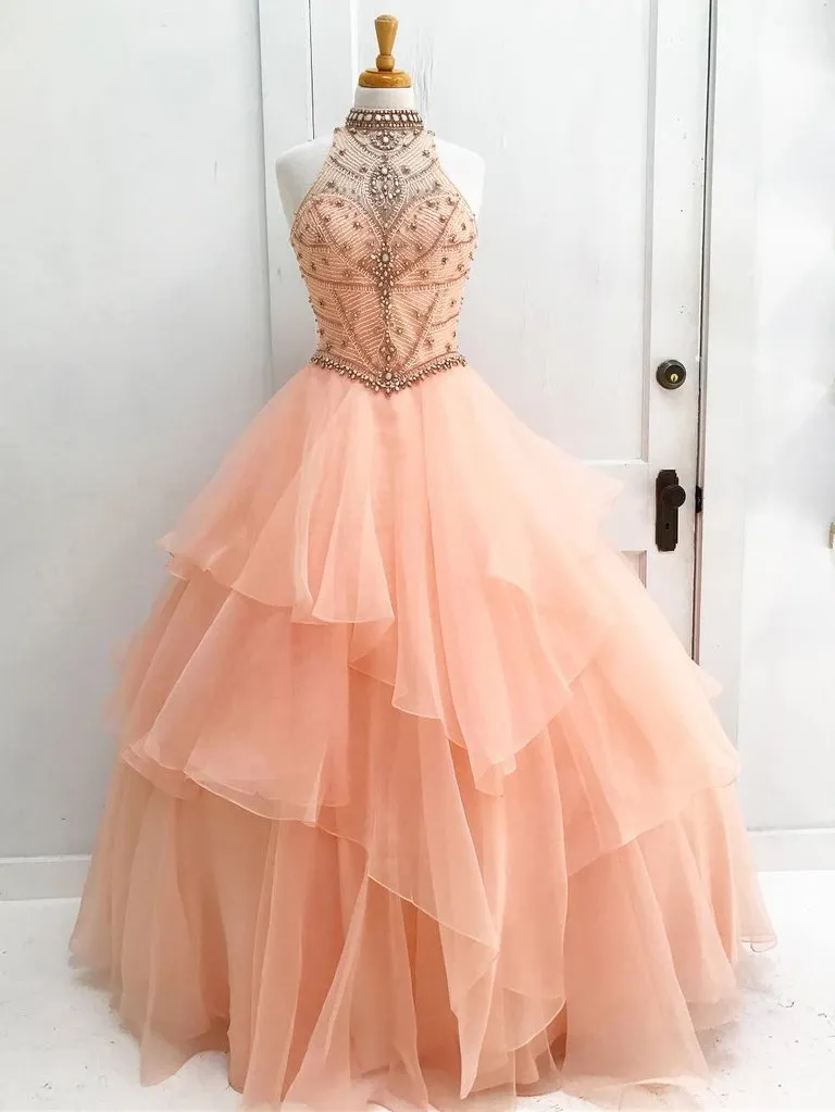 Chic Ball Gown Prom Dress African Pink Vintage Prom Dress #ER222