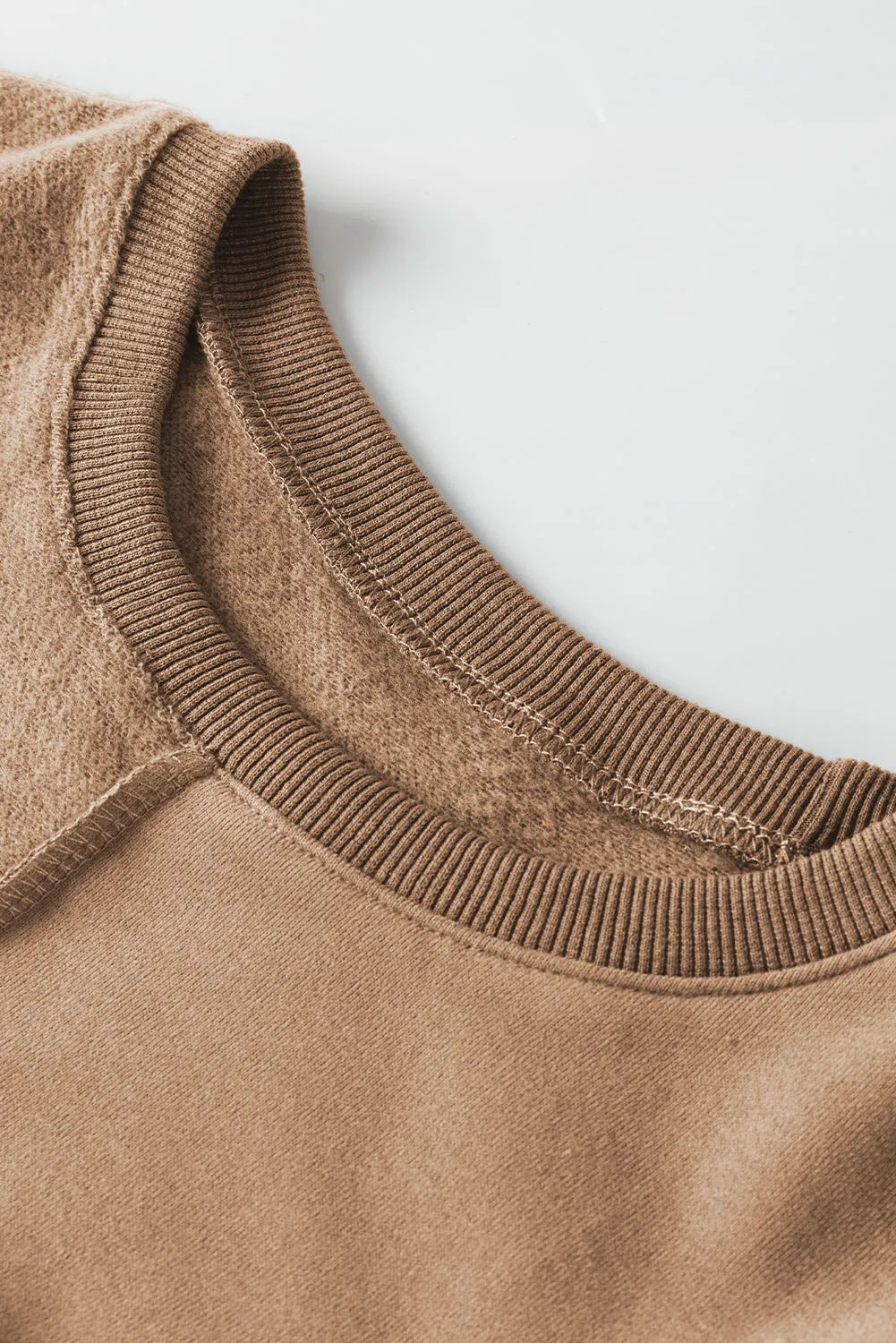 Coffee Solid Exposed Seam Pullover Sweatshirt