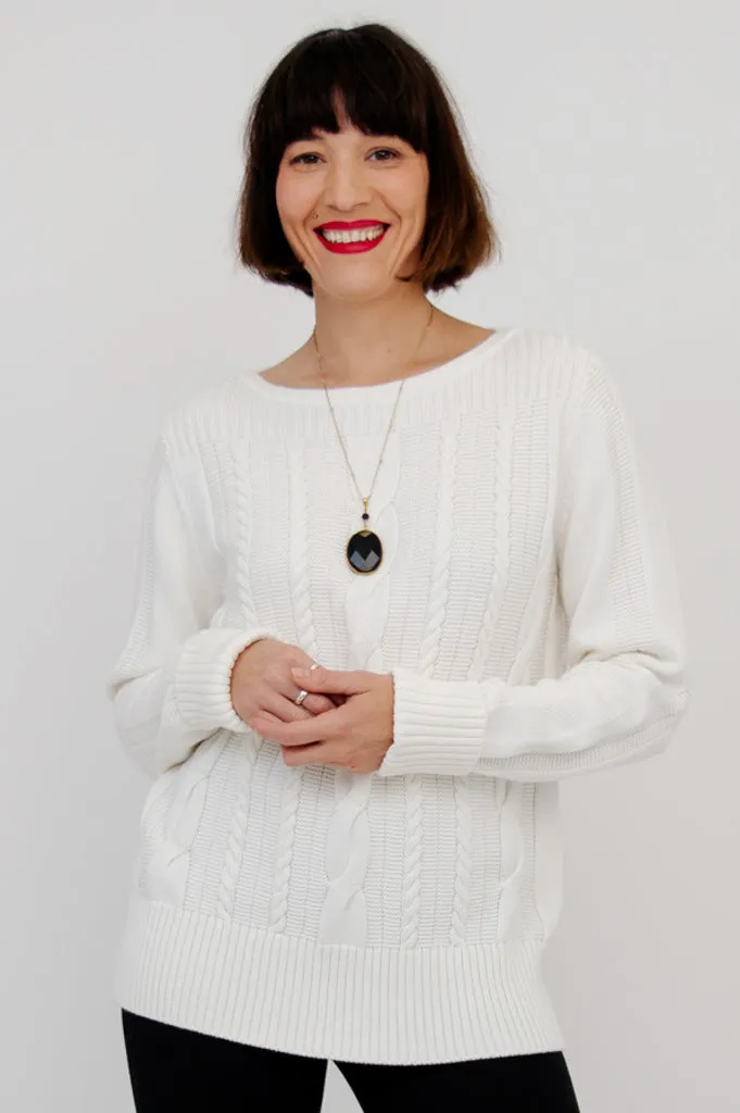 Cora Sweater, White, Cotton