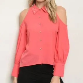 Coral Cold Shoulder Blouse