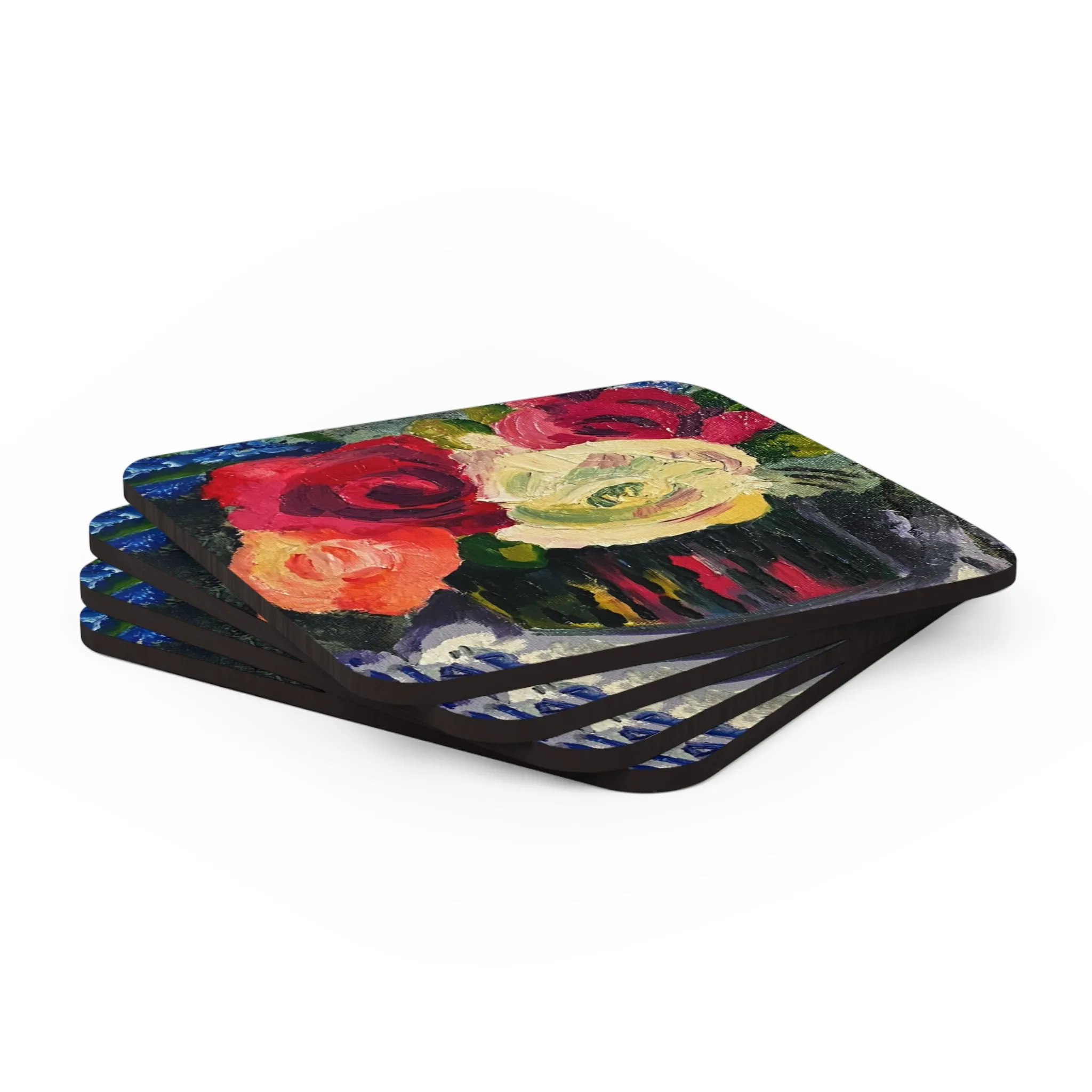 Corkwood Coaster Set - Tea Roses