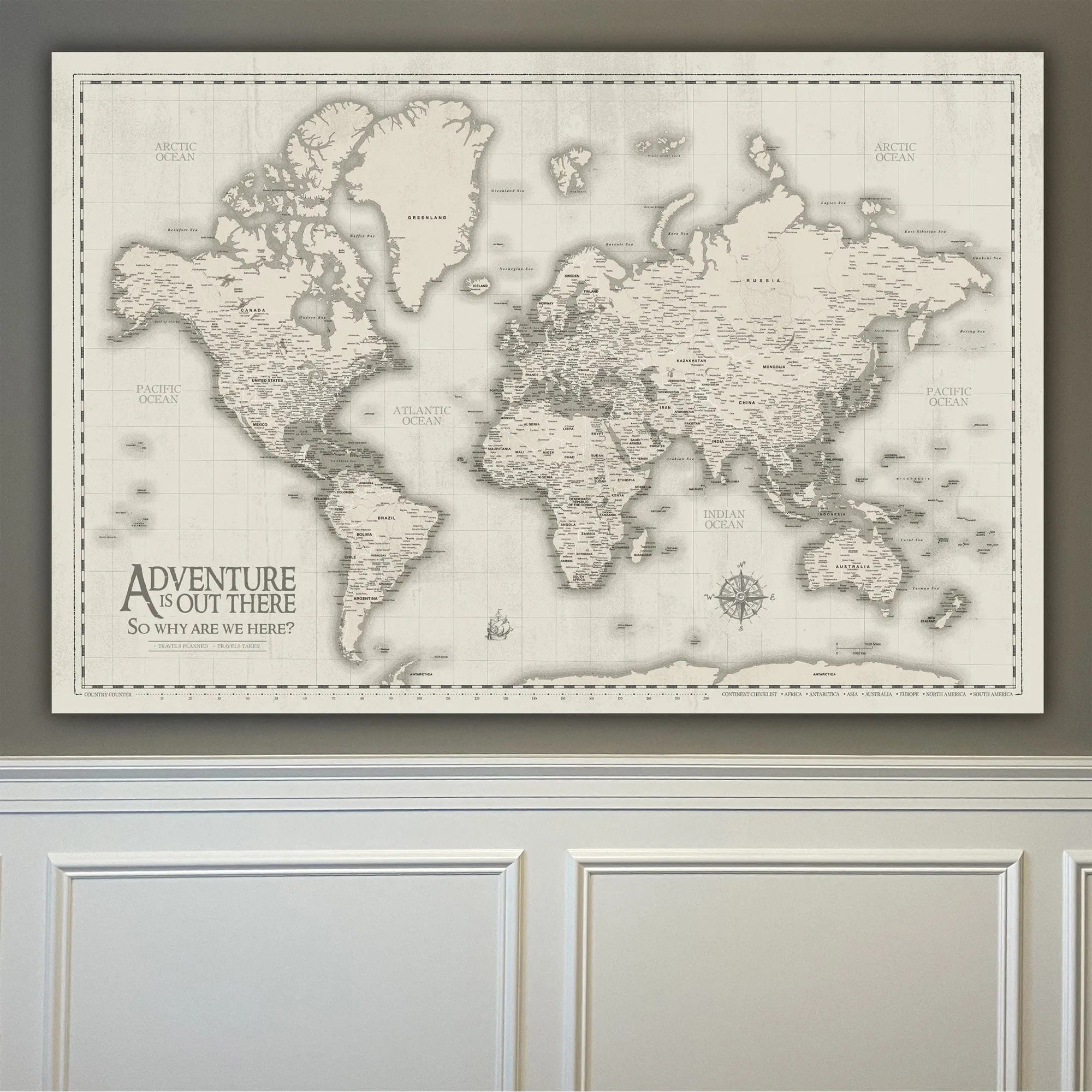 Cream World Push Pin Travel Map