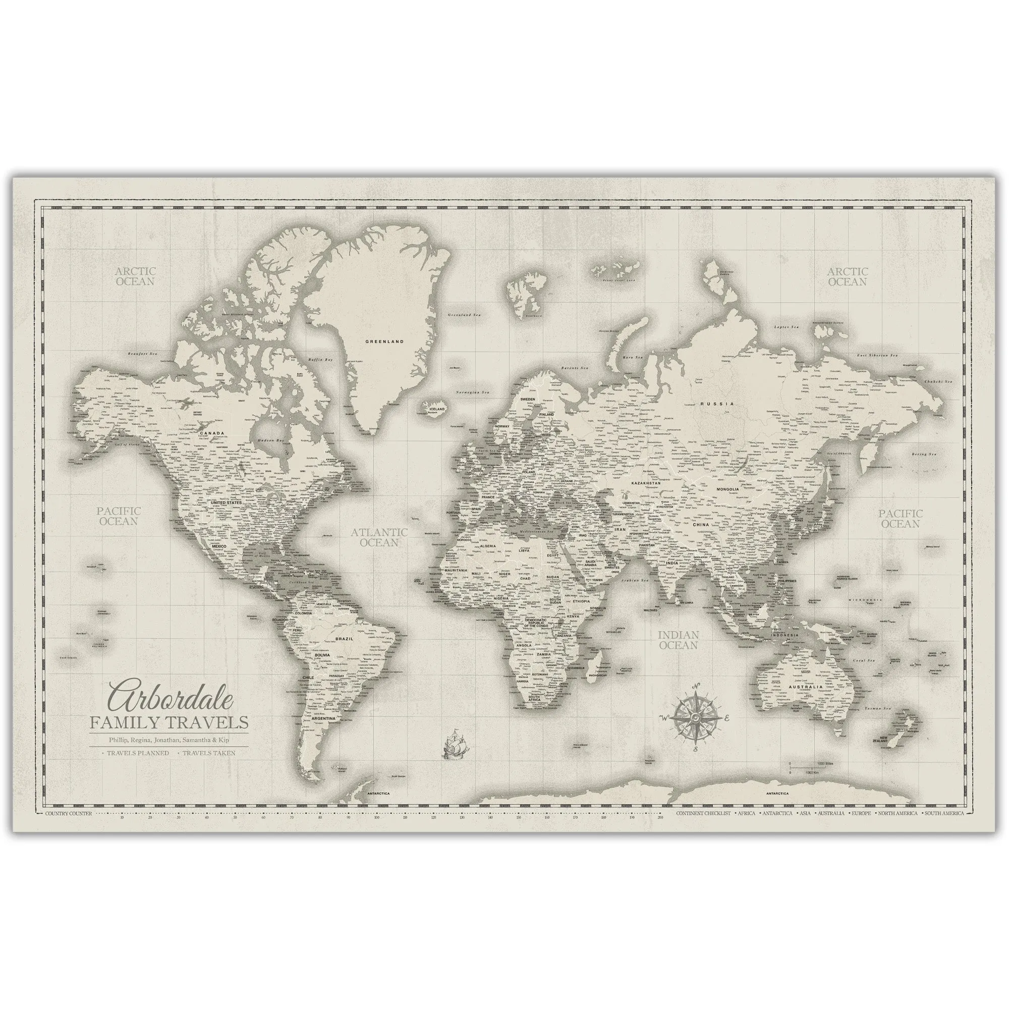 Cream World Push Pin Travel Map