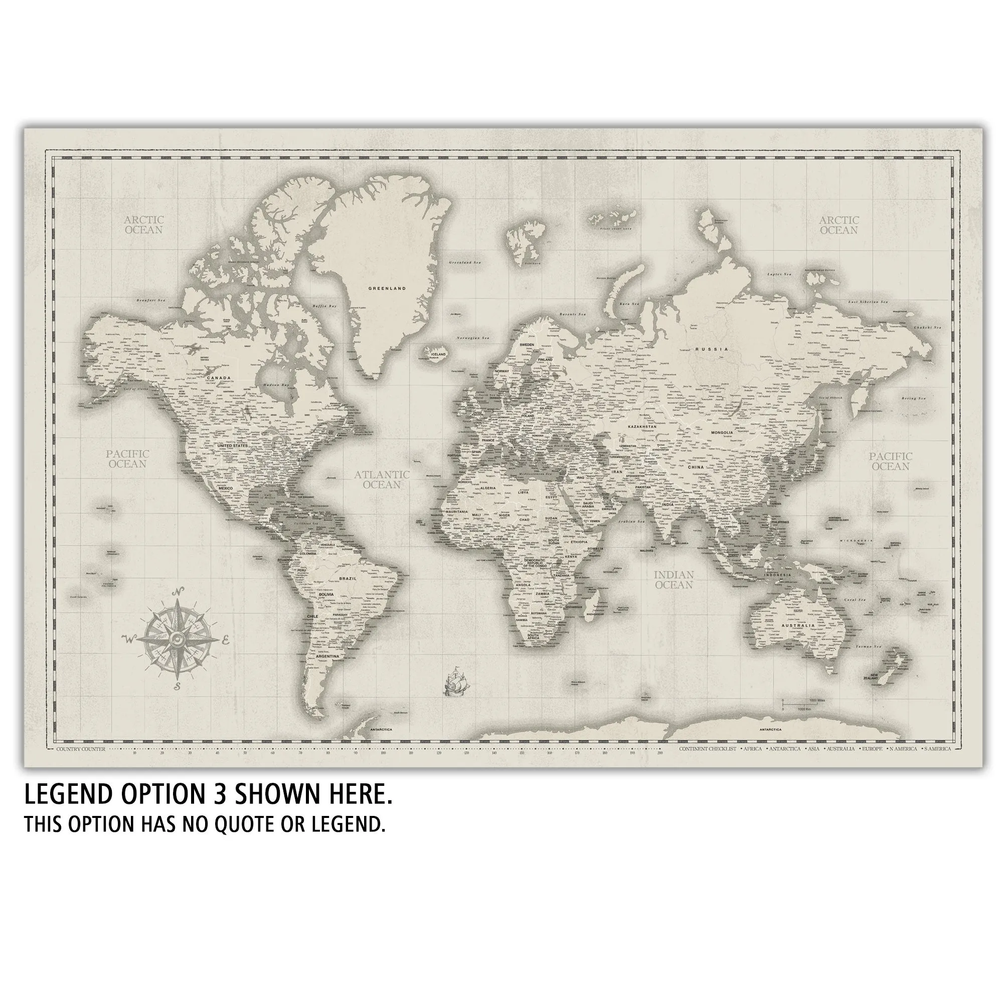 Cream World Push Pin Travel Map