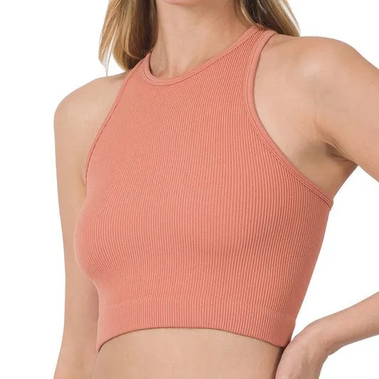 Cropped And Ribbed Racerback Top- 4 Colors