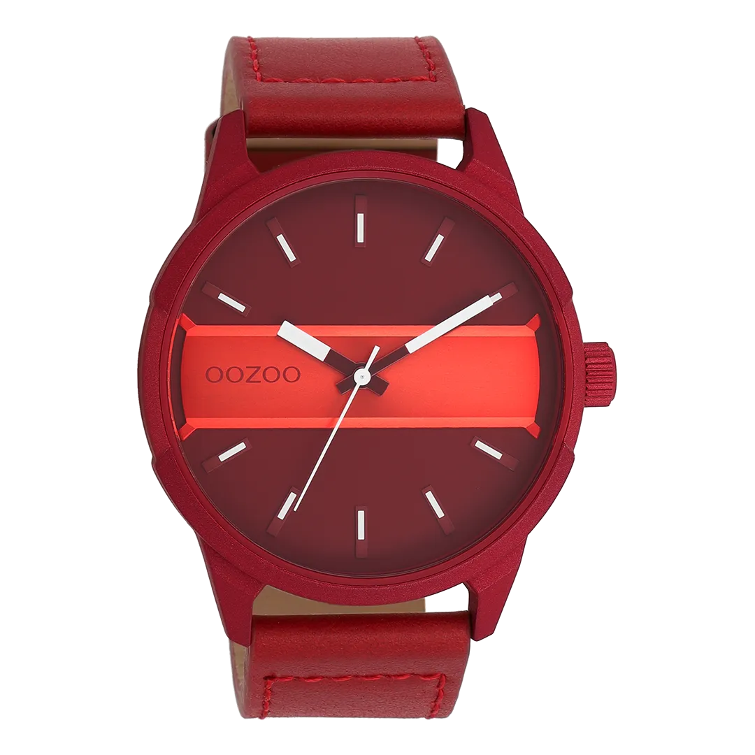 Dahlia/fiery red OOZOO watch with dahlia red leather strap - C11231