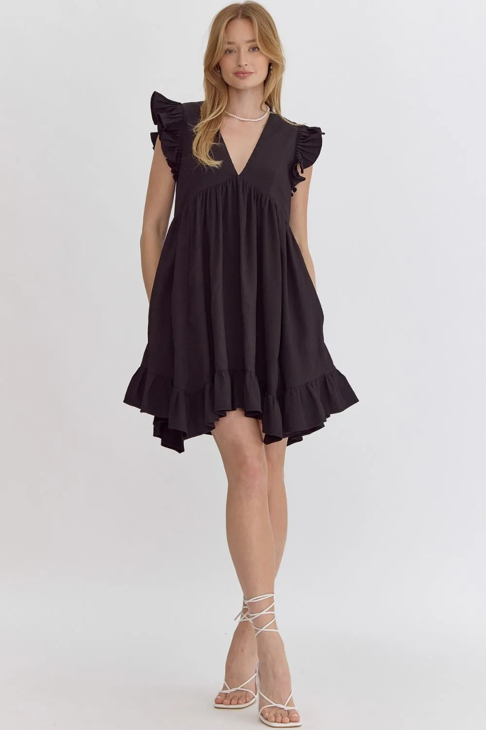 Dancing With Your Shadows V-Neck Dress Black