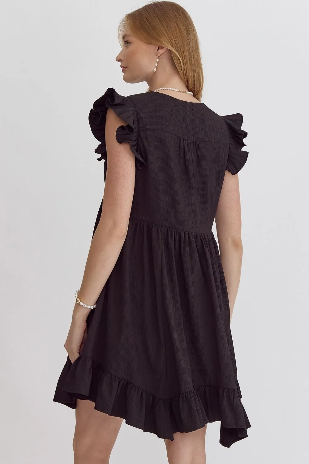 Dancing With Your Shadows V-Neck Dress Black