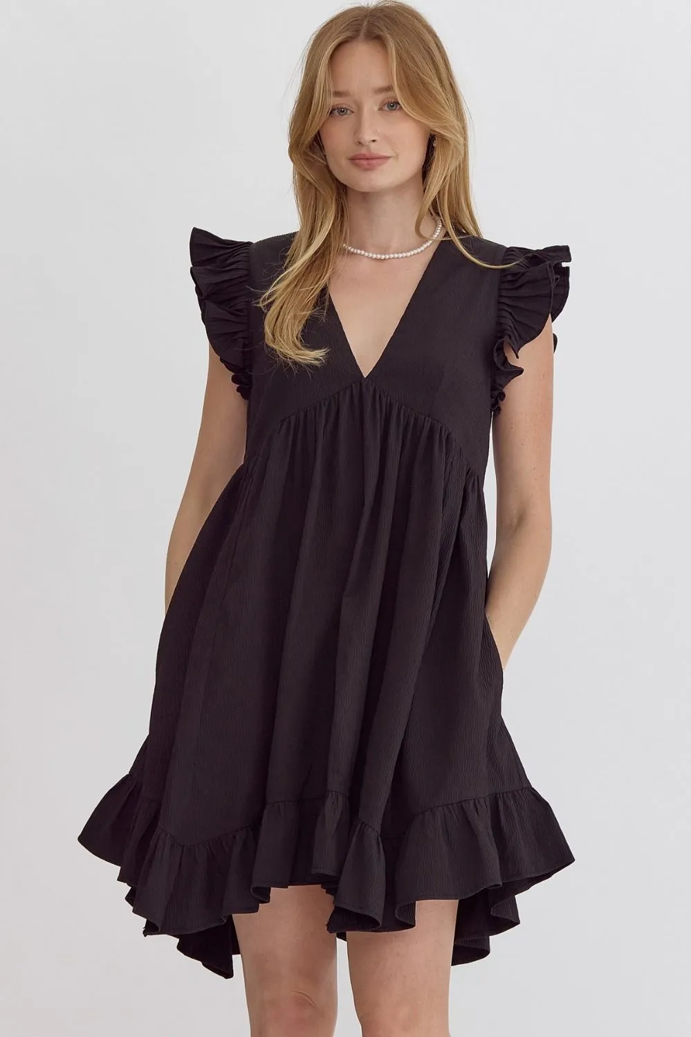 Dancing With Your Shadows V-Neck Dress Black