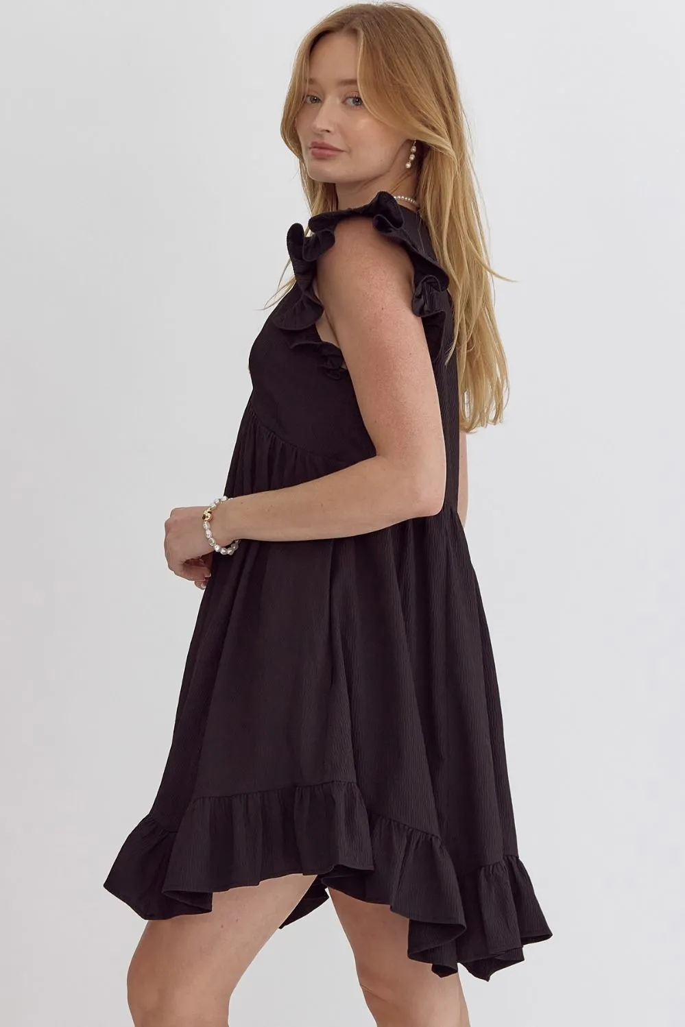 Dancing With Your Shadows V-Neck Dress Black