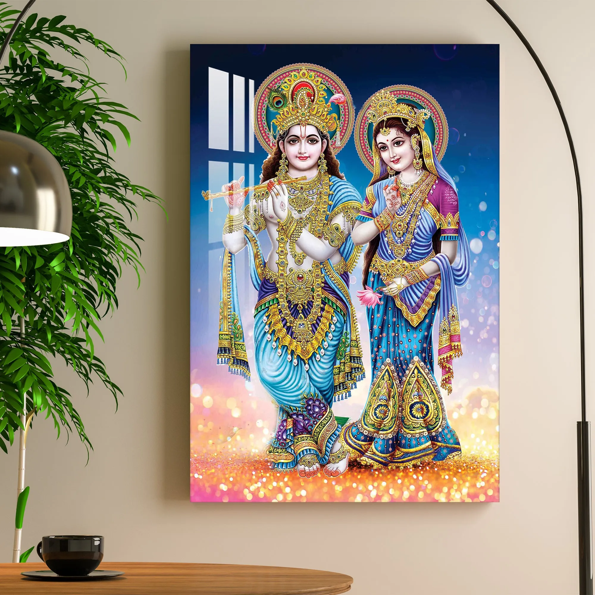 Decorated Krishna & Radha Acrylic Wall Art