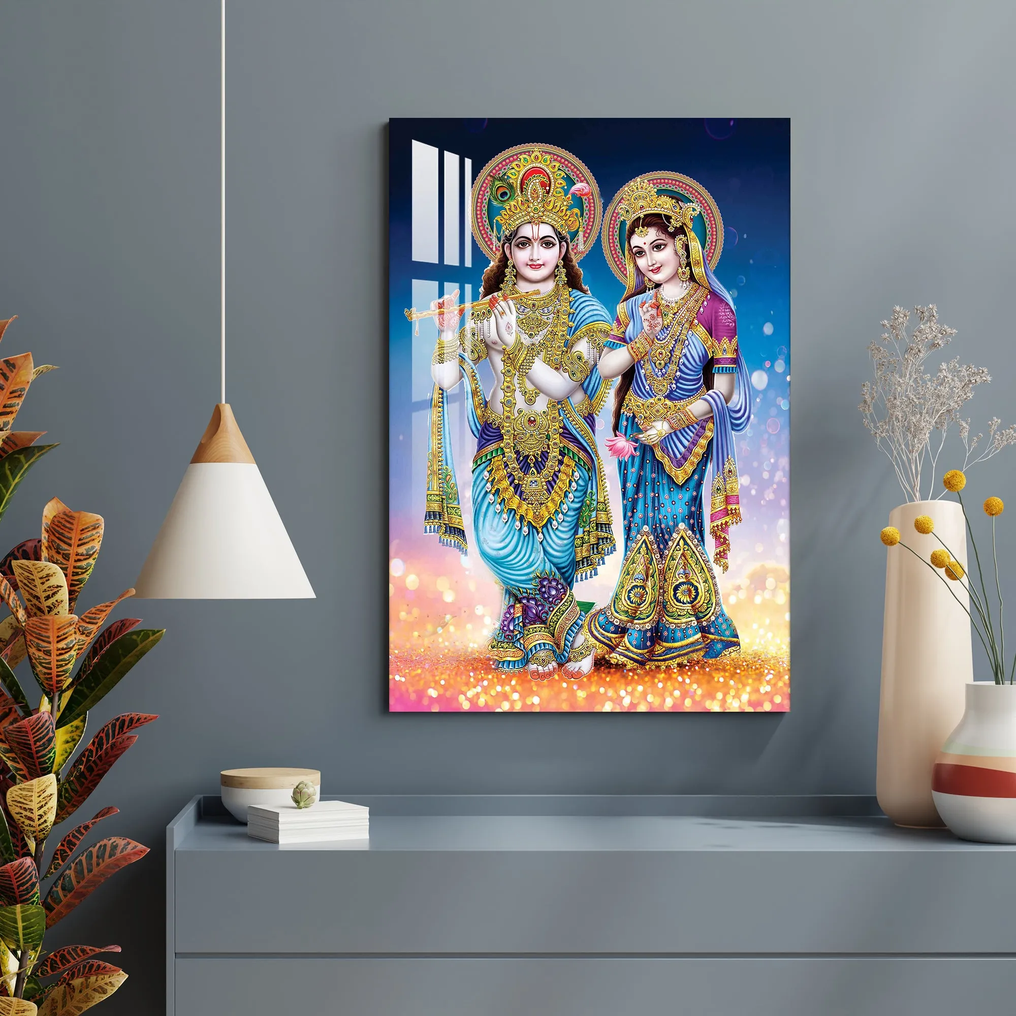 Decorated Krishna & Radha Acrylic Wall Art