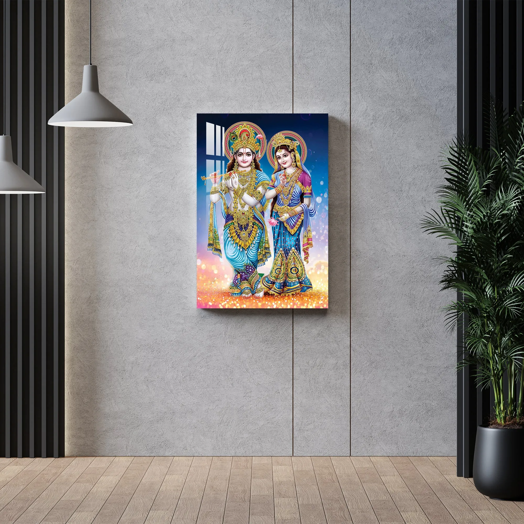 Decorated Krishna & Radha Acrylic Wall Art