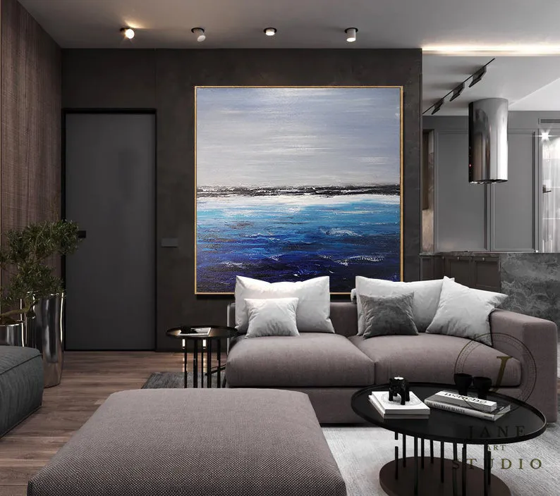 Deep Blue Ocean Landscape Painting Sofa Wall Sea Art Oil Painting Qp088