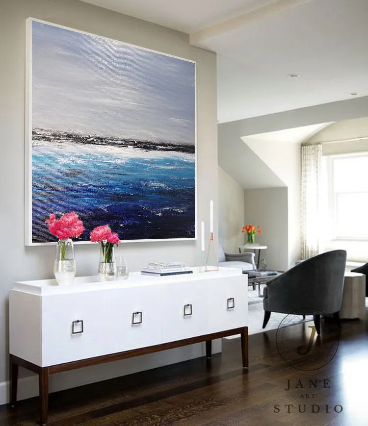 Deep Blue Ocean Landscape Painting Sofa Wall Sea Art Oil Painting Qp088