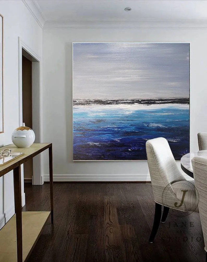 Deep Blue Ocean Landscape Painting Sofa Wall Sea Art Oil Painting Qp088