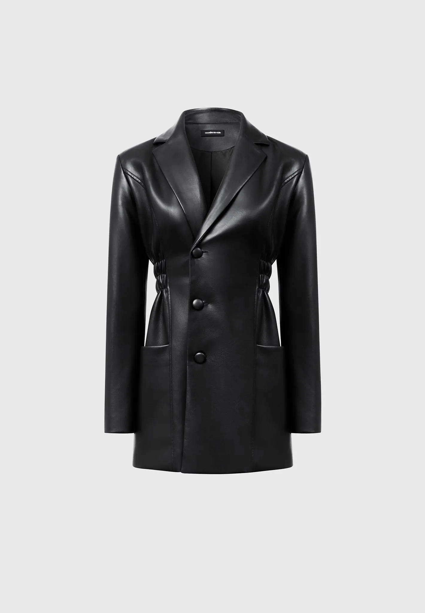 Double Breasted Leather Blazer Dress - Black