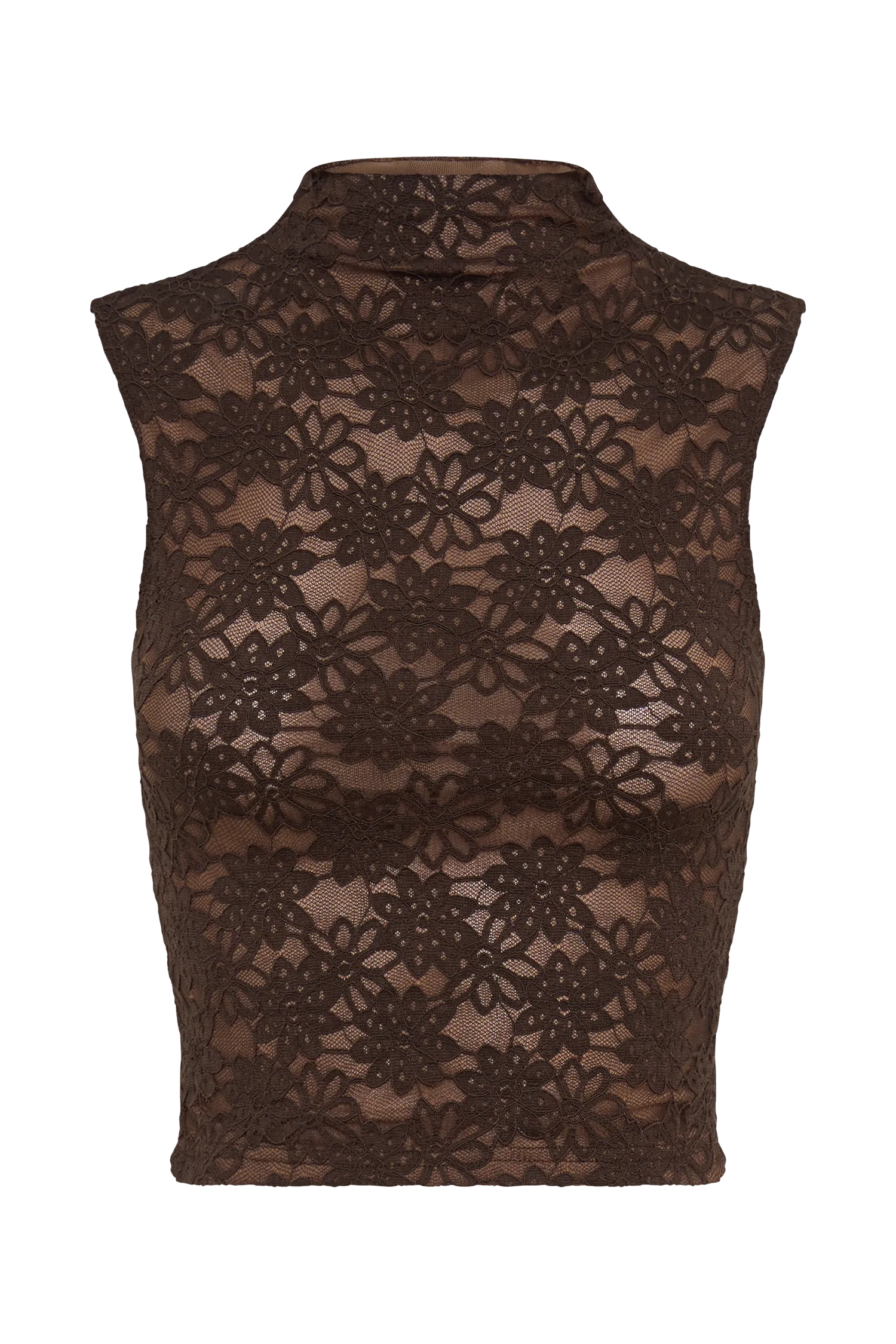 Elska Lace High Neck Top - Chocolate