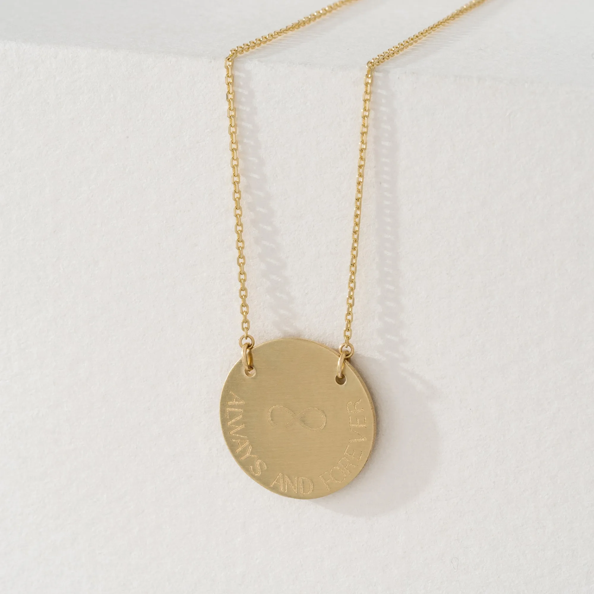 Engravable Brushed Disc Necklace - 15 mm, Joanna