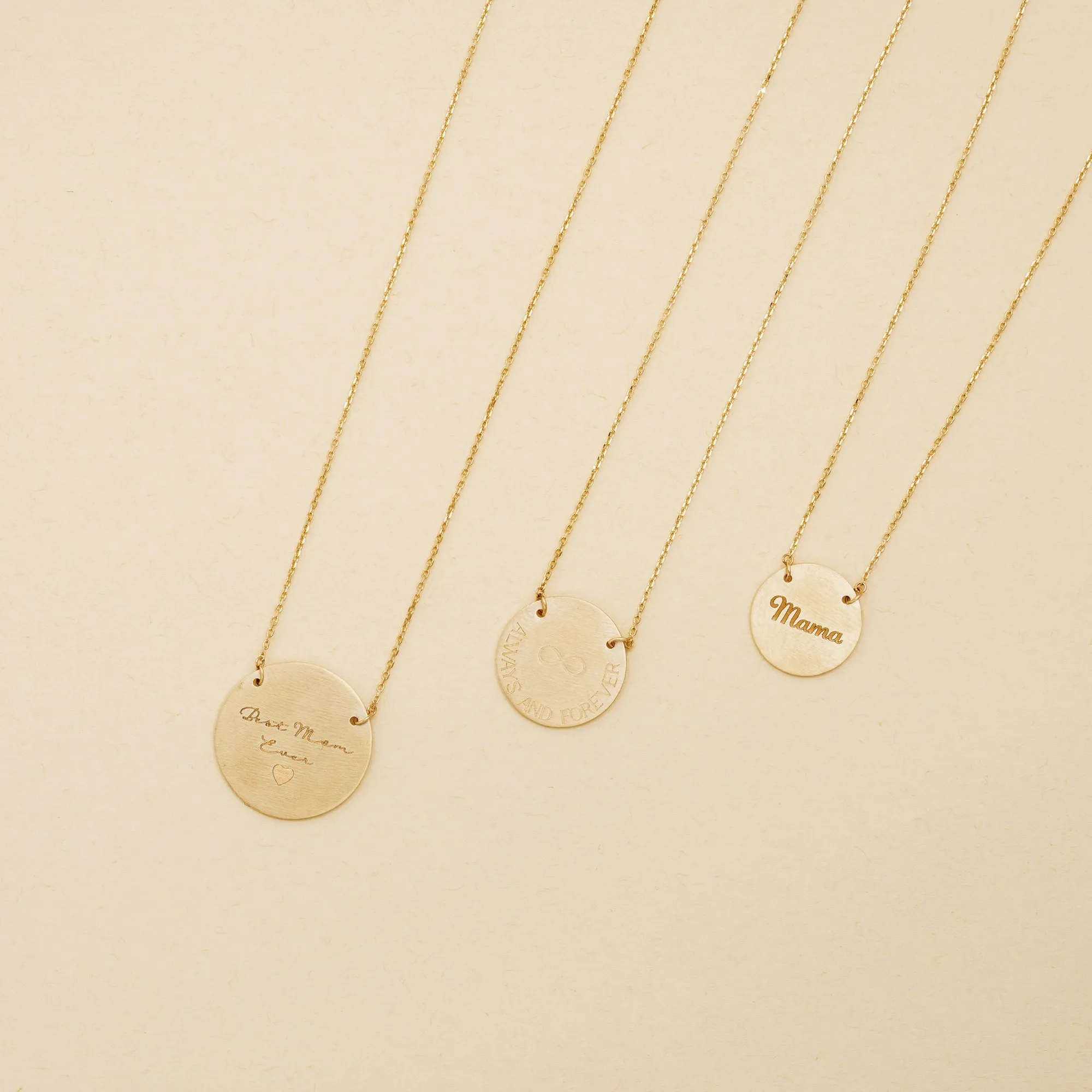 Engravable Brushed Disc Necklace - 15 mm, Joanna