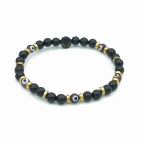 Evil Eye Glass And Wood Stretch Bracelet