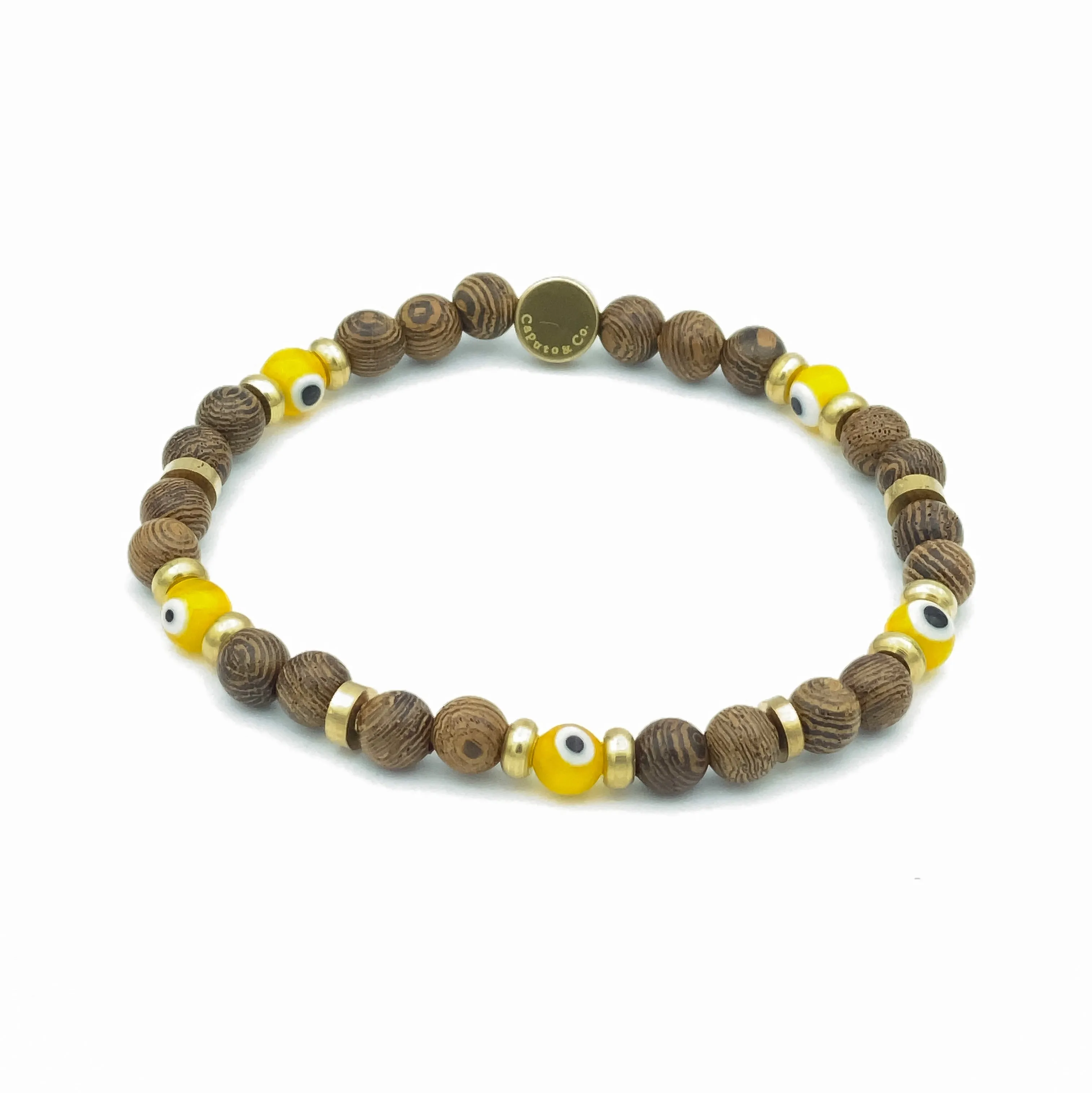 Evil Eye Glass And Wood Stretch Bracelet