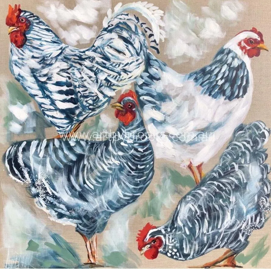 Farmhouse family   - original on Belgian linen 90x90cm