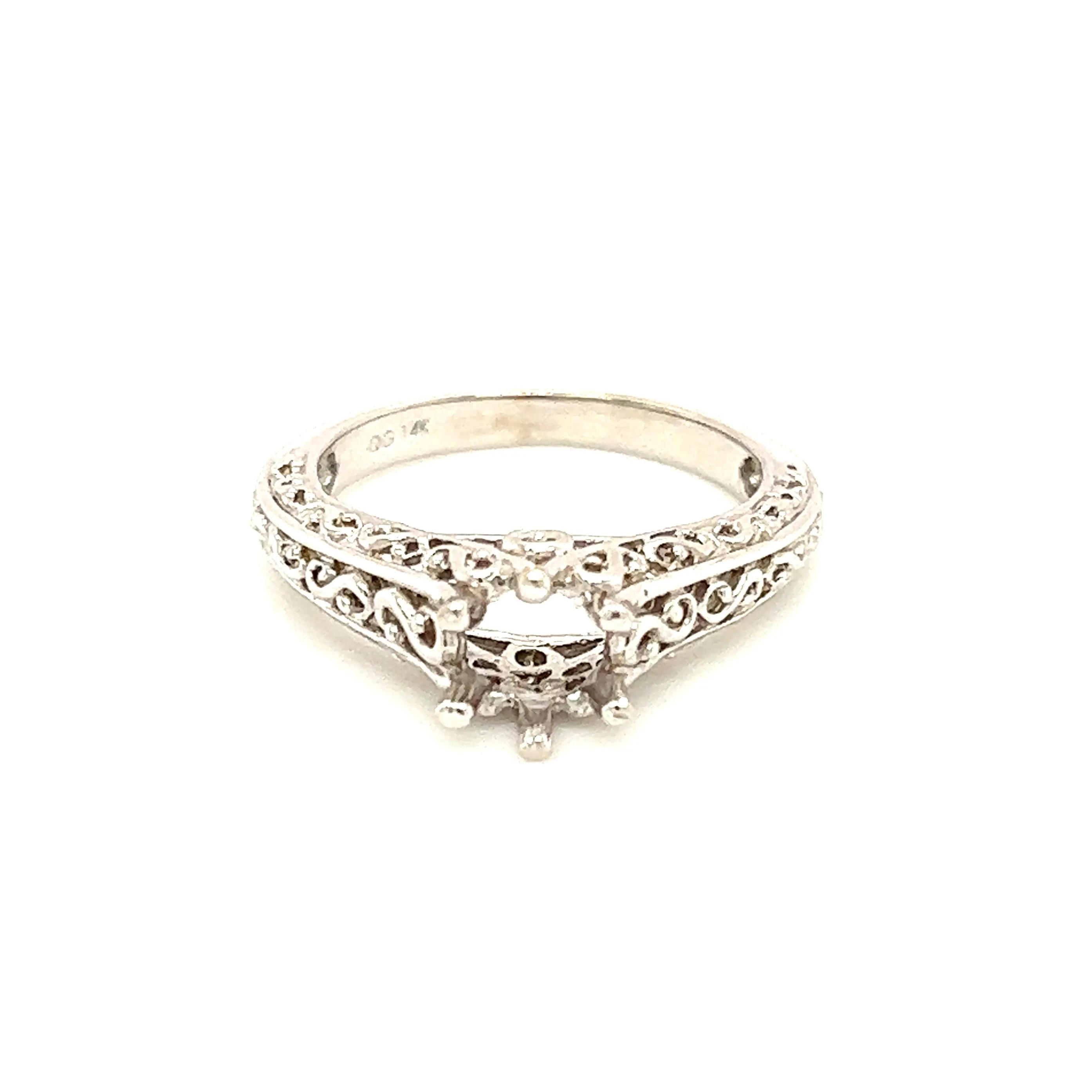 Filigree Ring Setting with Six Prong Head in 14K White Gold