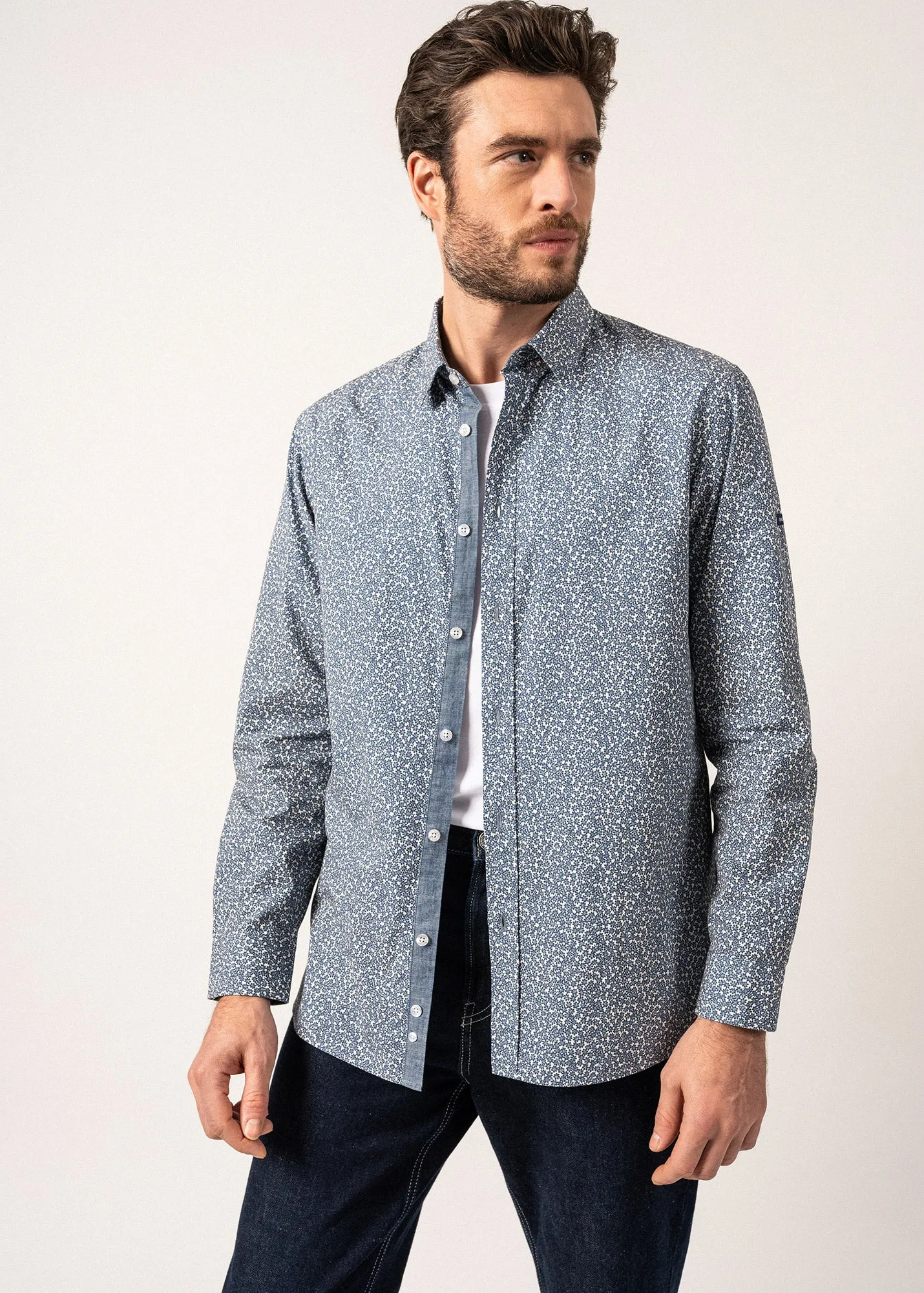 Flavien Floral Patterned Shirt - in cotton poplin (COOPER JEAN/ECUME)