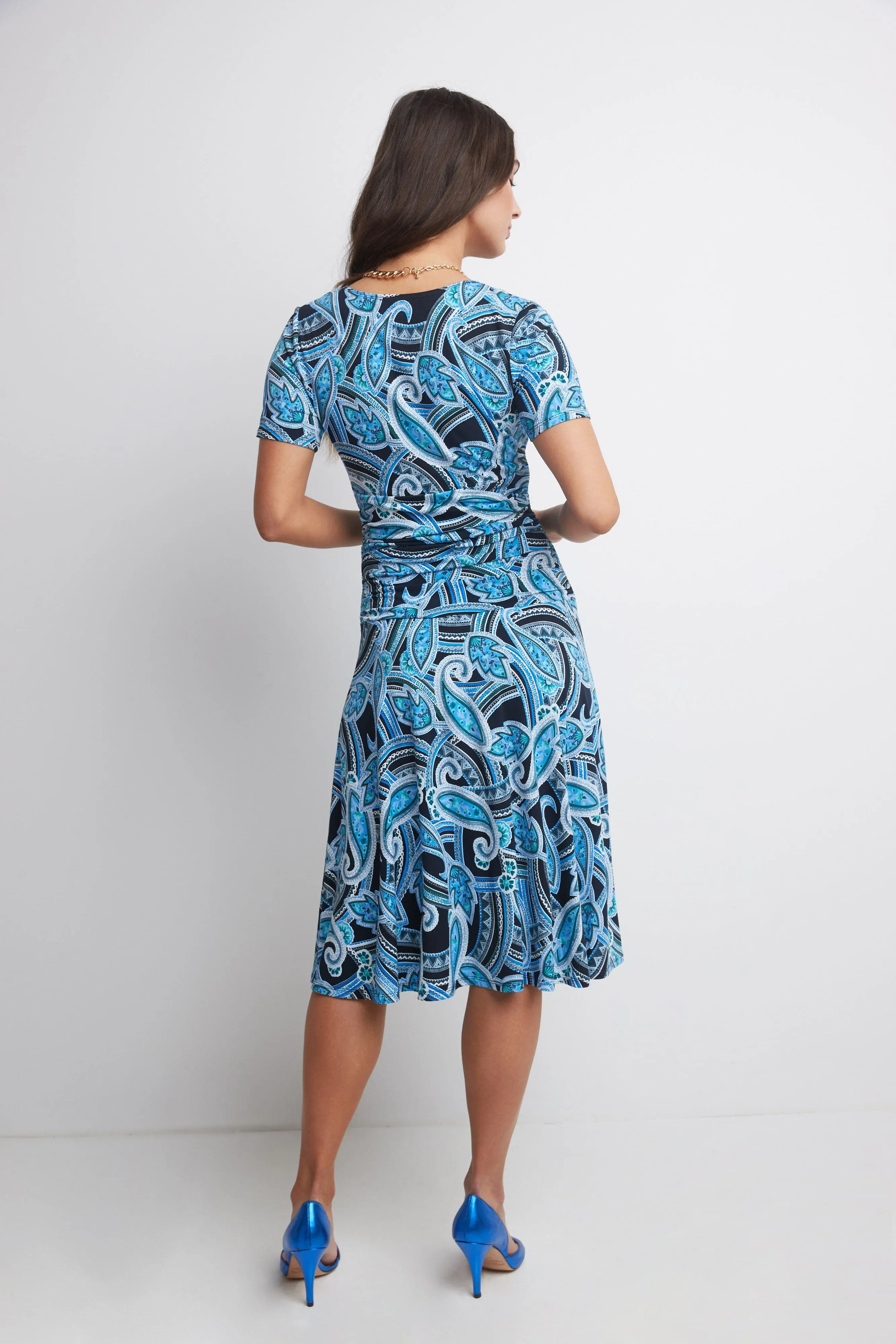 Form-fitting Short Sleeve Dress with Ruching