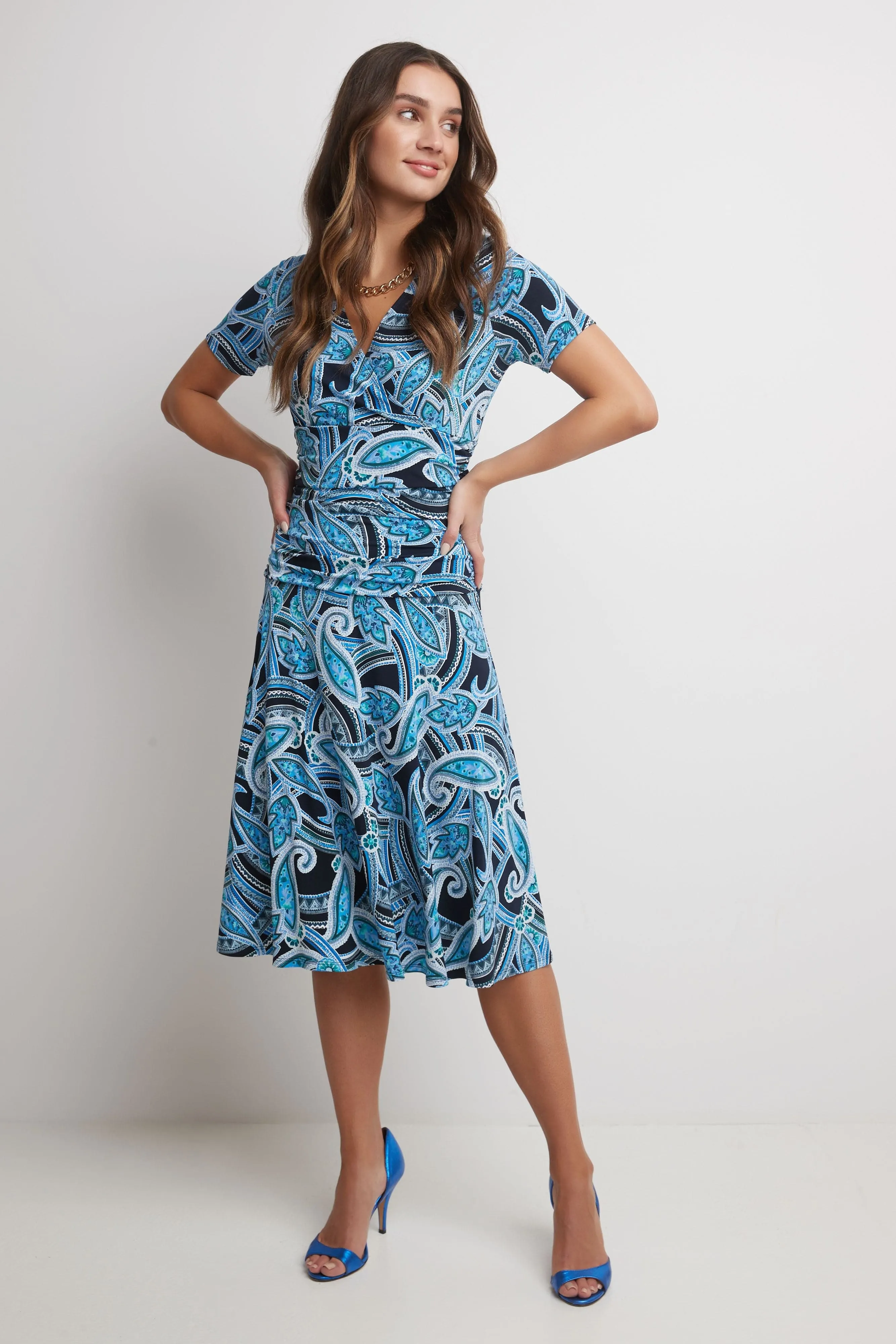 Form-fitting Short Sleeve Dress with Ruching