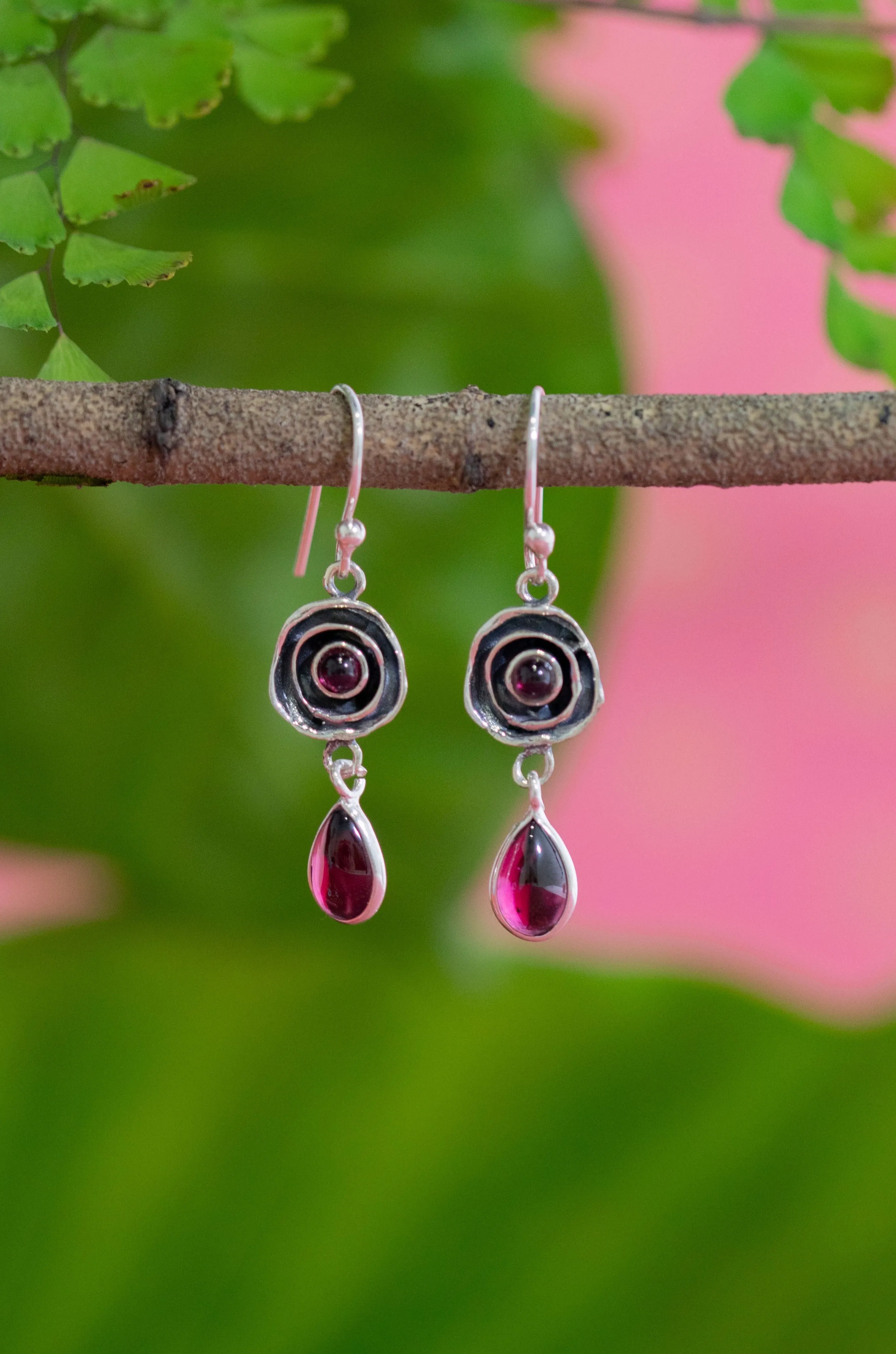 Garnet Floral Drop Earrings