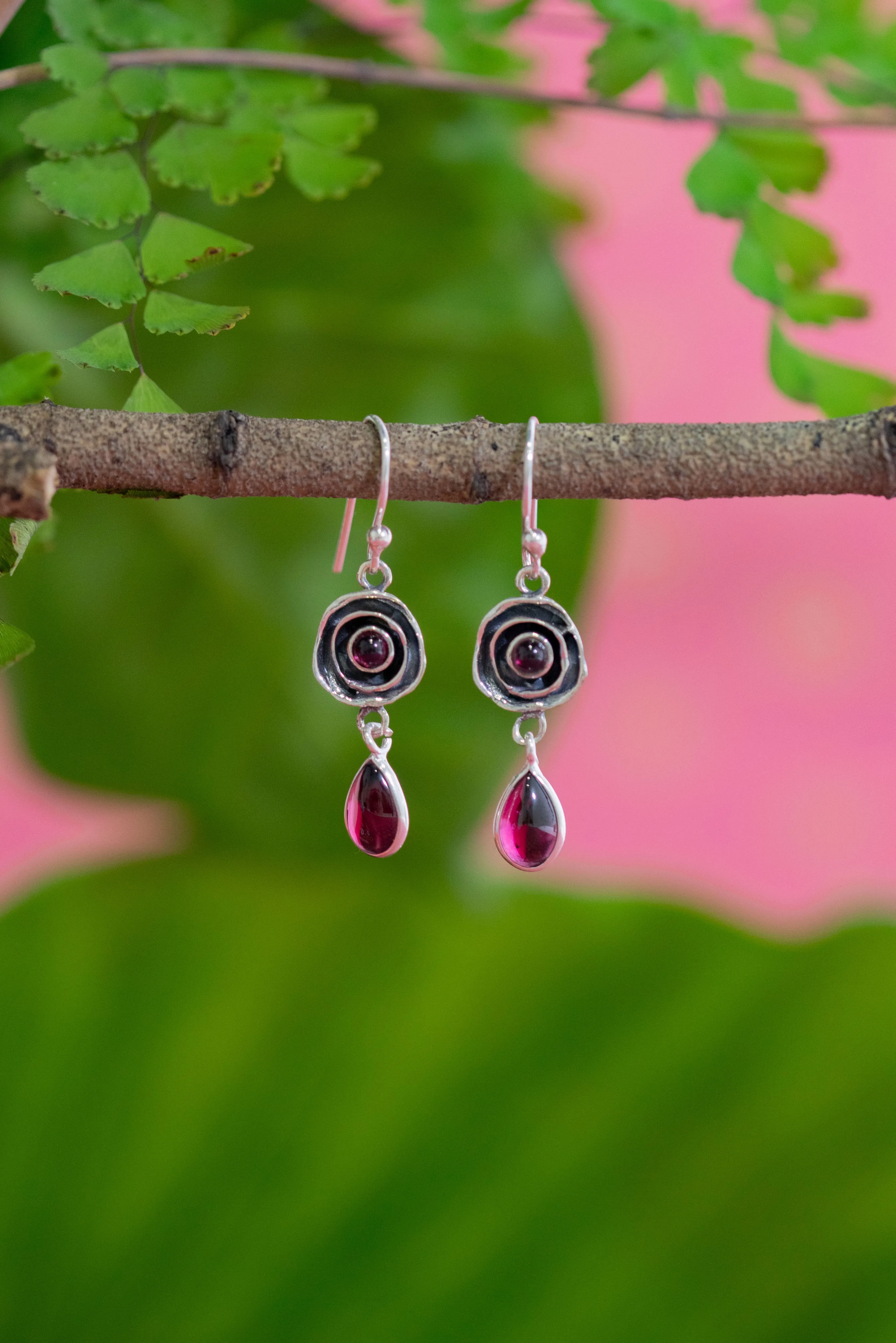 Garnet Floral Drop Earrings