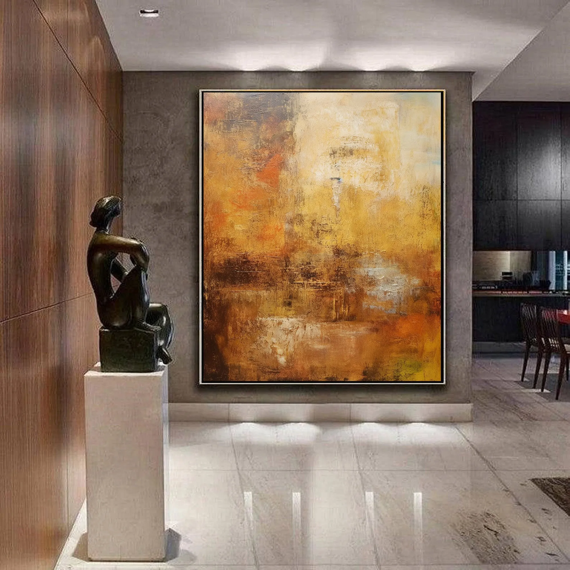 Gold Abstract Painting Textured Canvas Wall Art Painting Minimalist Art For Living Room Bedroom Office