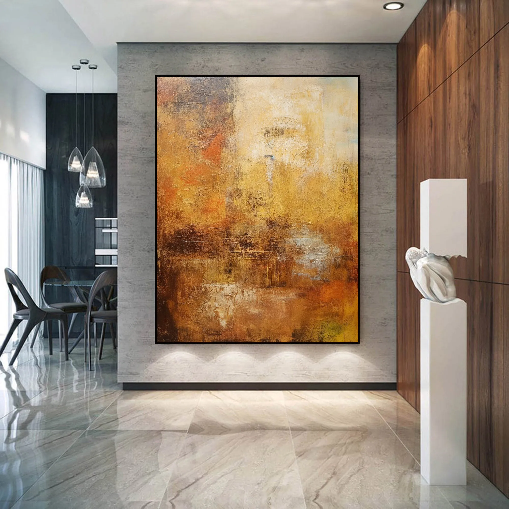 Gold Abstract Painting Textured Canvas Wall Art Painting Minimalist Art For Living Room Bedroom Office