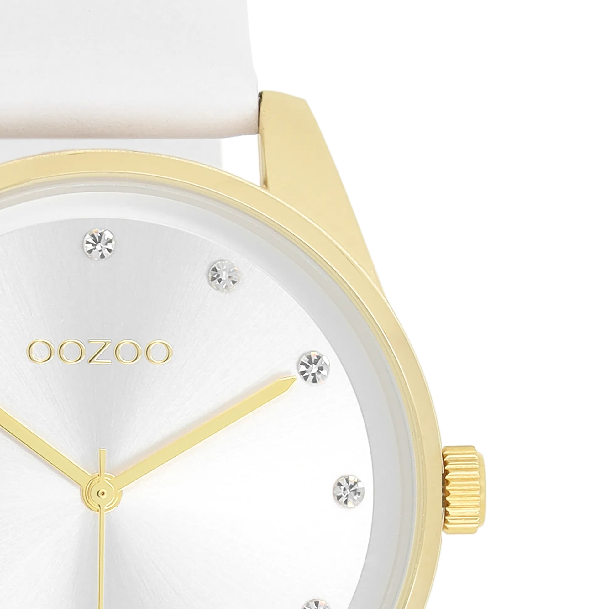 Gold coloured OOZOO watch with white leather strap - C11159