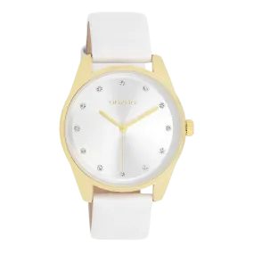 Gold coloured OOZOO watch with white leather strap - C11159