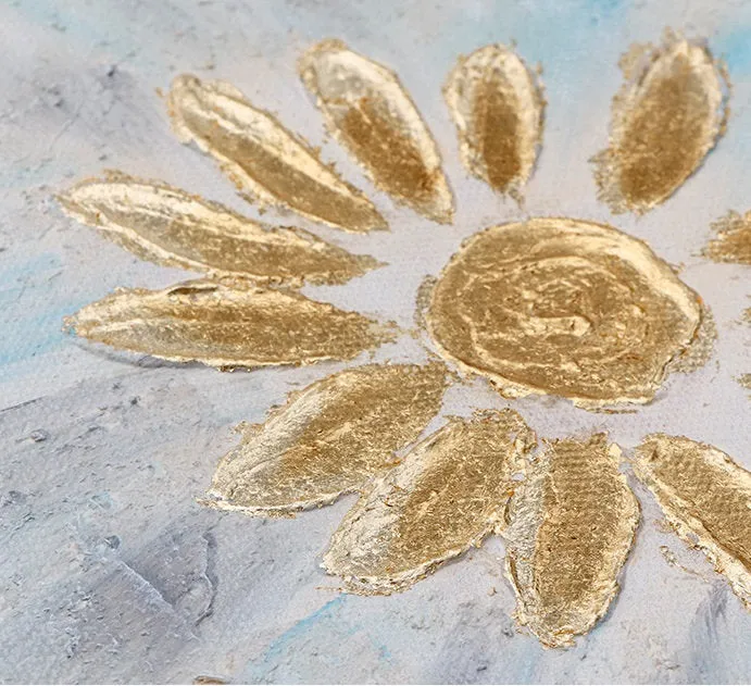 Gold Flowers Art Beige Painting Gold Leaf Painting Modern Wall Art Dp045