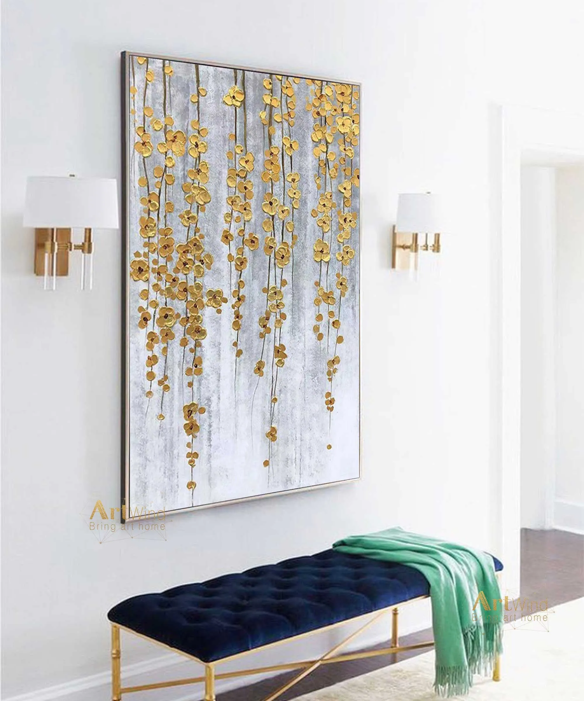 Gold Leaf Art Landscape Painting Contemporary Art Large Artworks Dp060