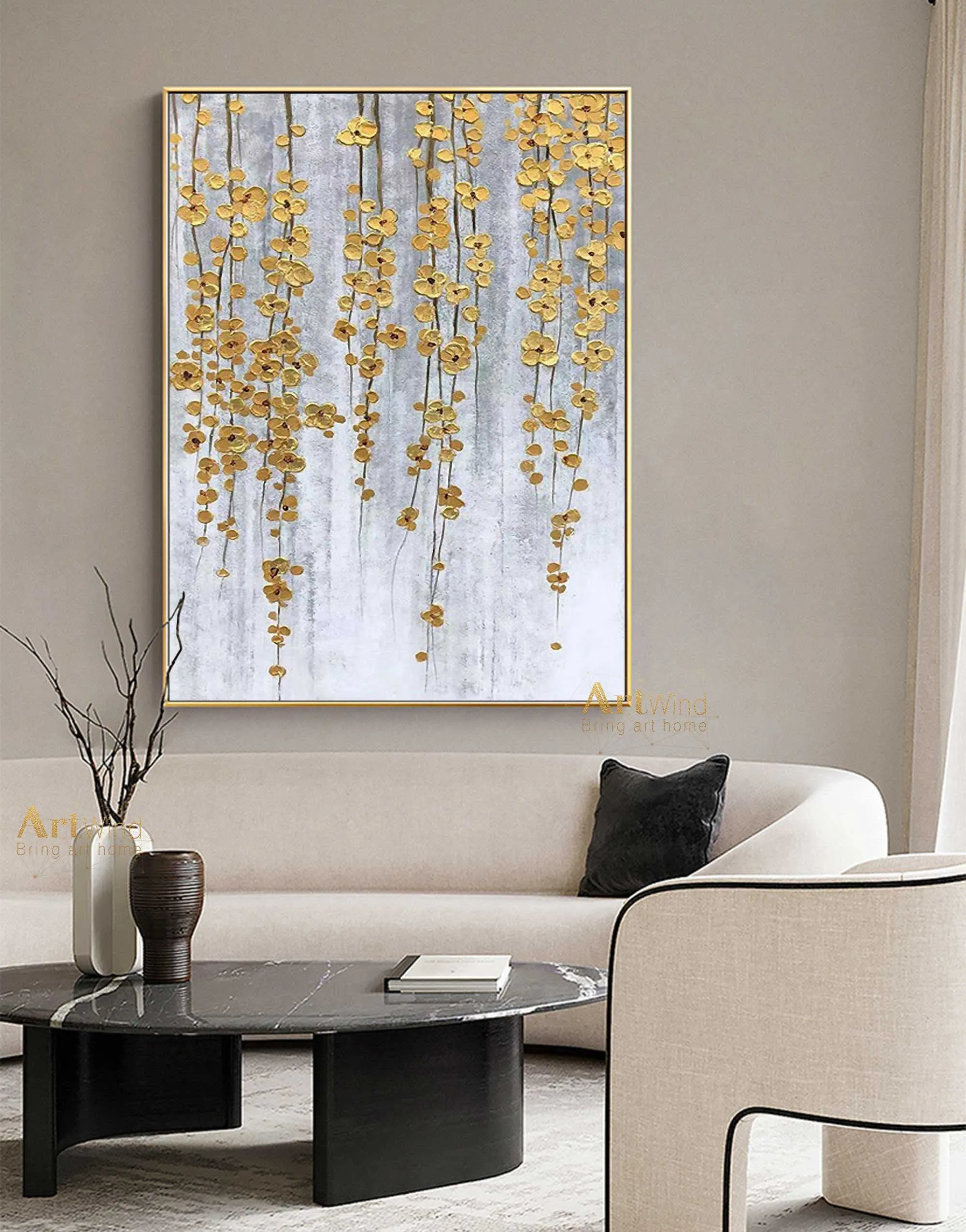 Gold Leaf Art Landscape Painting Contemporary Art Large Artworks Dp060