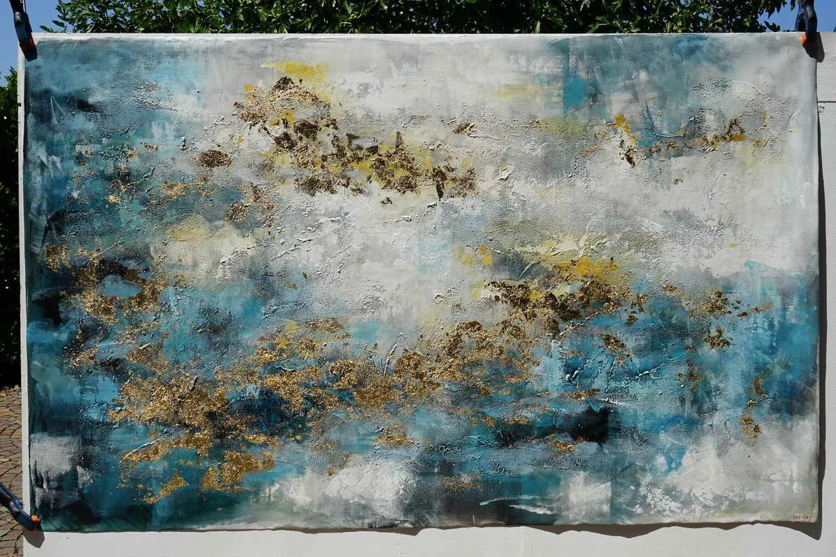 Gold Leaf Oversize Modern Texture Abstract Canvas Wall Art Ap061