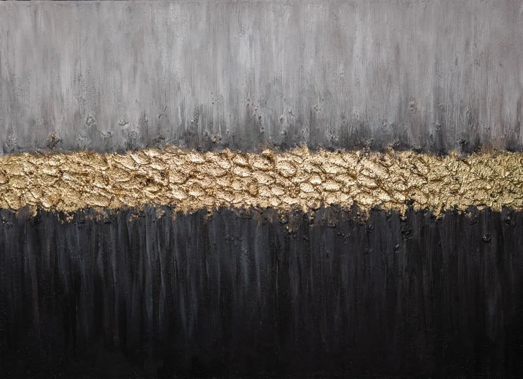 Gold Leaf Painting Gray Black Textured Painting on Canvas Kp069